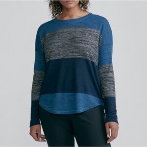 Rag & Bone Blue and Gray Striped Long Sleeve Raglan Sleeve Top